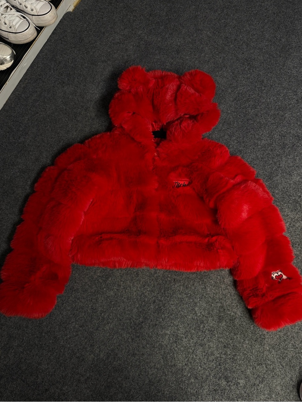Disney Red Faux-Fur Hooded Puffer Jacket with Ears